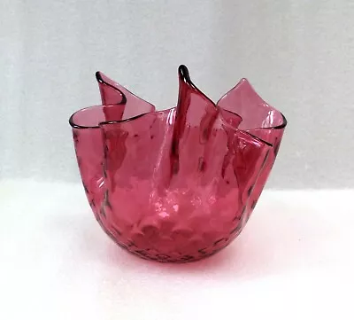 Buy Murano  Venetian  Fazelloto  Cranberry  Art  Glass  Bowl  Vase • 35£
