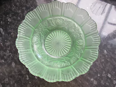 Buy 1930's Sowerby Frosted Green  Roses Glass Bowl • 20£