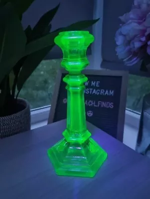 Buy Vintage Uranium Bright Green Glass Candle Stick Holder - 9'' • 20£