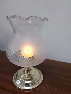 Buy Vintage Silver Plated Candlestick Holder With Frosted Glass Globe Floral Pattern • 7.65£