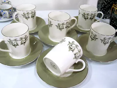 Buy Royal Adderly Adelphi, X 6 Coffee Mugs And Saucers,white & Sage Green, Unused • 19.99£