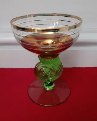 Buy Art Deco 1930's Liquor / Small Champagne Glass - Green Swirl Stem & Gold Bowl • 19.50£