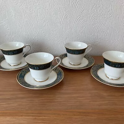 Buy Royal Doulton Carlyle 5018 Fine Bone China 4 Green/White/Gold Tea Cups & Saucers • 18£