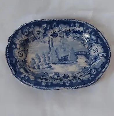 Buy Antique Stoneware Small Oval Plate Blue White Transferware  • 13£