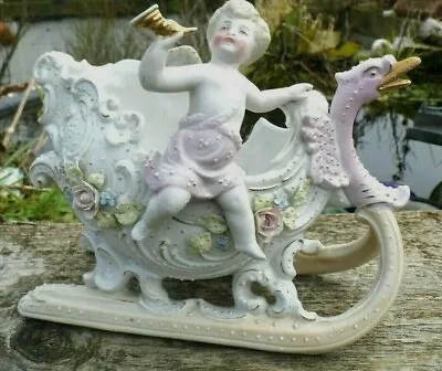 Buy Antique SWAN Troika With Putto Victorian 19th Century Porcelain Sledge 20 Cm • 26.99£