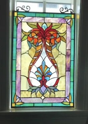 Buy 24.5” X 17.5  Tiffany Style Stained Glass Victorian Hang Window Panel Suncatcher • 148.85£