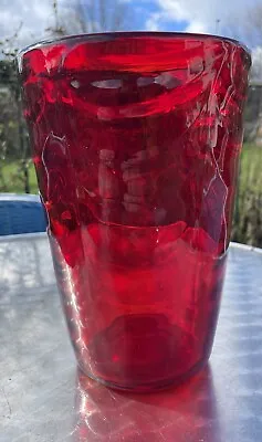 Buy Large Vintage Geoffrey Baxter Whitefriars Glass Ruby Optic Wave Ribbed Vase • 34£