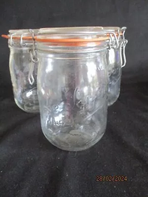 Buy Vintage Le Parfait 1 Litre Glass Jars X 3 Preserving Storage • 12.50£