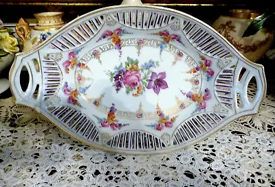 Buy Schumann Bavaria DRESDEN FLOWERS Pierced/Reticulated Large (12 Inch) Oval Bowl • 64£