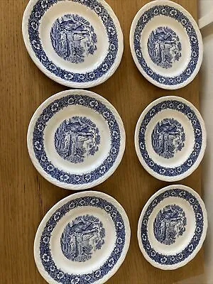 Buy 6 X W H Grindley & Co Ltd Countryside Blue White 8 Inch Plates C1970’s • 30£
