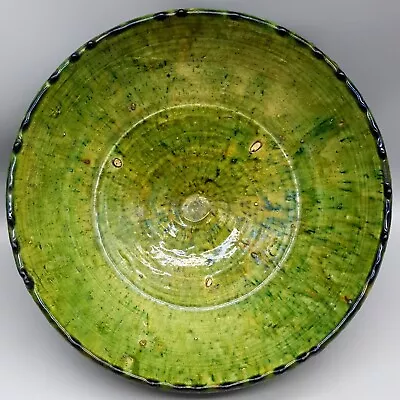 Buy Large 12” Moroccan Tamgroute Green Terracotta Glazed Bowl Vintage Tribal Berber • 93.78£