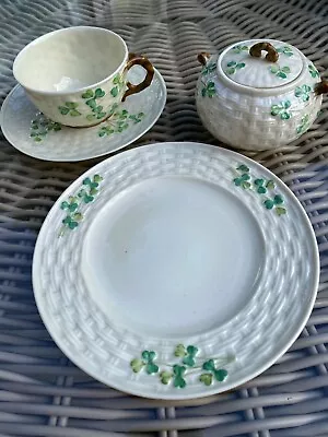 Buy Belleek Fine Irish China Tea Set - Shamrock Basketweave Design • 72£