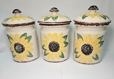 Buy Vintage Set Of 3 Royal Winton Tradition Spongeware Sunflower Storage Jars • 32.99£