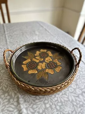 Buy Mid Century Puigdemont Majolica Pottery Plate Dish Sunflower Flower Wicker Tray • 40£