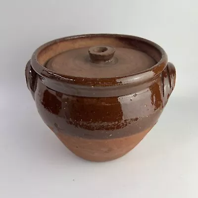 Buy Antique Vintage Part Glazed Red Ware Pot Rustic Farmhouse Confit Pot • 35£