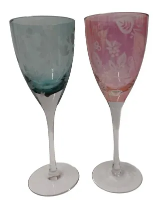 Buy His & Her Large Wine Glasses Blue & Pink Goblets Set Of 2  Glassware H9  W3    Z • 15.99£