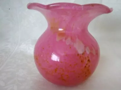 Buy Vintage Pink And Yellow Streaked Art Glass Vase • 12£