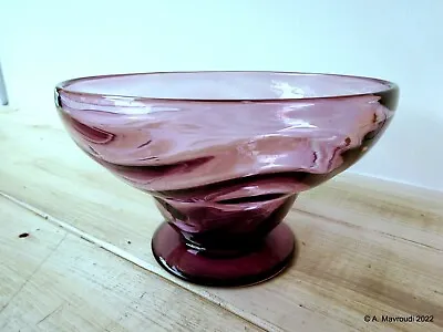 Buy Thomas Webb Glass Amethyst Purple Venetian Ripple Footed Bowl 1930s/40s # • 95£