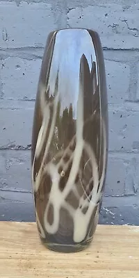 Buy Vintage Studio Art Glass Handblown Vase Swirl White Pattern Purple Brown 11.5  • 35£
