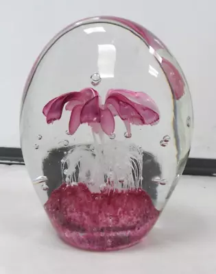 Buy VINTAGE GLASS PAPERWEIGHT - Pink Flower • 4.99£