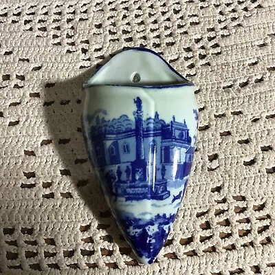 Buy Antique Cobalt Blue Scenic Wall Pocket Vase 7 1/2” • 19.20£