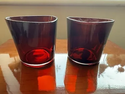 Buy Votive Tea Light Holders Glass Dark Red/Burgundy Triangular Pair  • 7£