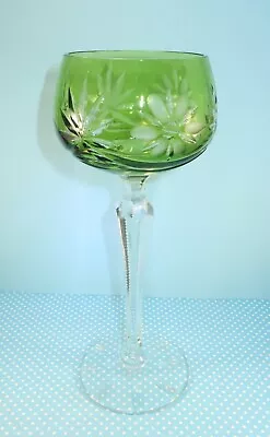 Buy Vintage Bohemian Etched Wine Glass Peridot Green Colored Crystal Goblet 7.5  • 13.26£