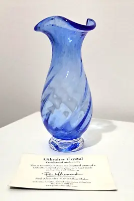 Buy Gibraltar Blue Crystal Vase Hand Blown Swirl Base & Certificate Of Authenticity • 15£
