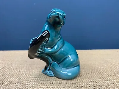 Buy Vintage Poole Pottery Blue Otter With Fish Figurine • 6£