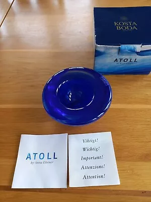 Buy Kosta Boda Atoll Glass Bowl Votive Candle Holder Cobolt Blue Art Glass With Box • 7.50£