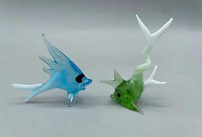 Buy Glass Animal Ornaments ~Pair Of  Glass  Fish  Green  & Blue ~  VGC • 12£