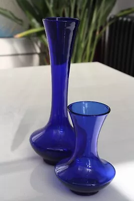 Buy Complimentary Pair Cobalt Blue Glass Modern Bud Vases • 8£