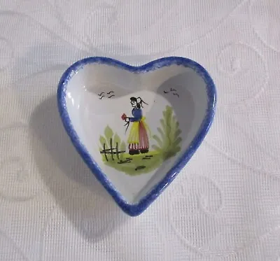 Buy Henriot Quimper French Pottery Breton Woman Heart Shaped Pin / Trinket Dish • 12.99£