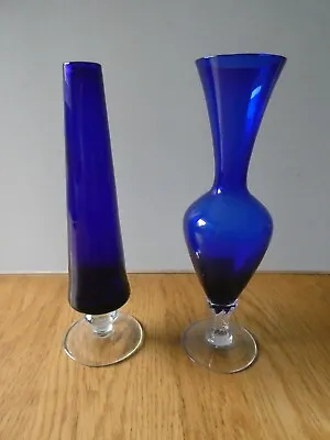 Buy Two Vintage Cobalt Blue Glass Bud Vases • 6.95£