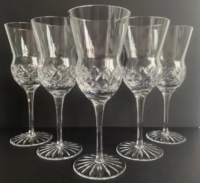 Buy Set Of 5 Vintage Thistle Shaped Clear  Crystal Cut Glass Wine Glasses 18cm • 89.99£