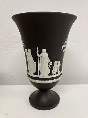 Buy Rare Wedgwood Made In England Black Jasperware Footed Vase 18.5 Cm Tall • 110£