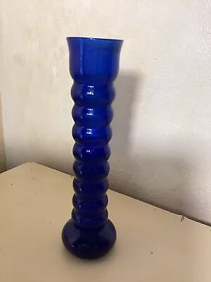 Buy Vintage Cobalt Blue Glass Ribbed Long Neck Vase 9” Tall 2 1/2” Diameter • 15.34£