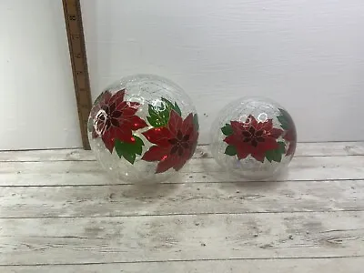 Buy Crackle Effect Glass Ball Light Floral Tabletop Decorative Sphere Set Of 2 • 24.99£
