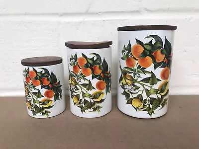 Buy Vintage Portmeirion Oranges & Lemons Storage Jars/cannisters Wooden Lids X 3 • 49.99£