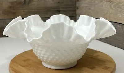 Buy Vintage Hobnail Milk Glass Bowl With Ruffled Edges Unsigned Fenton Milk Glass 🤍 • 19.35£