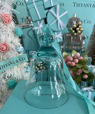 Buy Tiffany&Co Crystal Bell Ornament 2018 Blue Glass Christmas Holiday 4.5” W Box • 374.16£