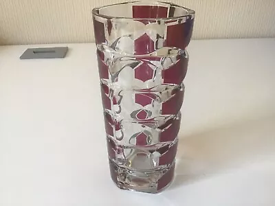 Buy Vintage Retro Original 60s Cranberry Red Cut Glass Tall Vase Rare Glassware 50s • 9.99£
