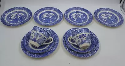 Buy Vintage English Ironstone Tableware Willow Tree Side Plates, 2 Cups & Saucers • 9.99£