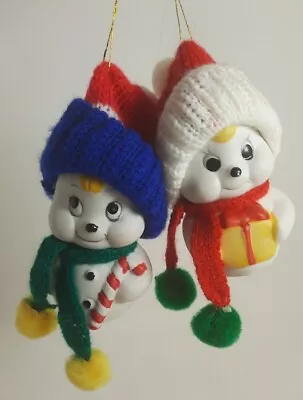 Buy Vintage Snowman Bell Christmas Ornaments Giftco Inc Porcelain Stocking Caps • 12.48£