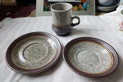 Buy Purbeck Portland Pottery Speckled 1xMug With 1xSmall & 1xStandard Size Saucer • 12.99£
