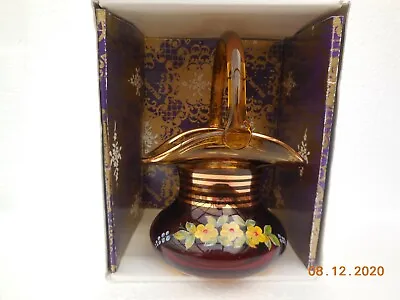 Buy Boro Crystal ~ Bohemian Czech Amber Art Glass Basket  With Yellow Flowers • 9£