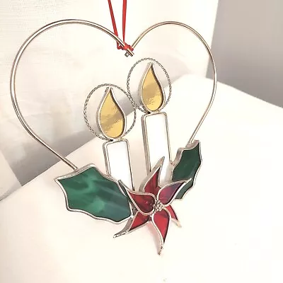 Buy Stained Glass Christmas Suncatcher Candles Poinsetta Hanging Window Holiday • 12.19£