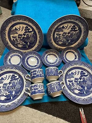 Buy Vintage Churchill Blue Willow England Dinnerware Set • 91.27£