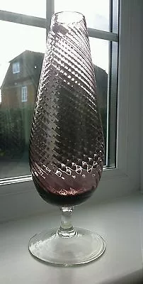 Buy Large Empoli / Scandinavian  Ameythest Glass Spiral Flute Pattern Footed Vase • 28£
