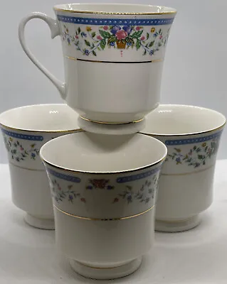 Buy China Pearl Nancy Cups #39042 Set Of 4 Blue White Pink Floral Pattern Gold Trim • 13.76£